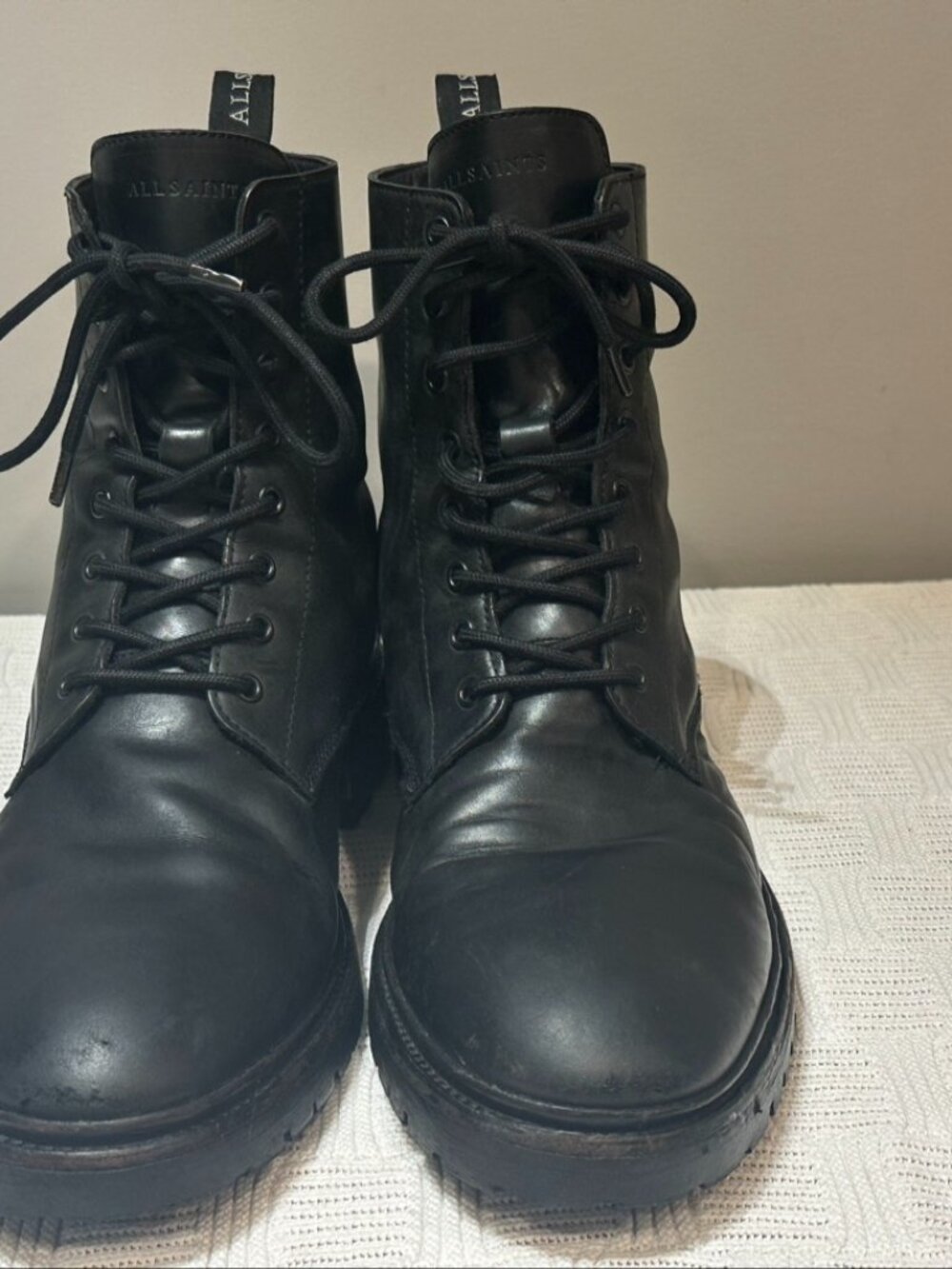 AllSaints Black Leather Lace Up Combat Boots Mens 11